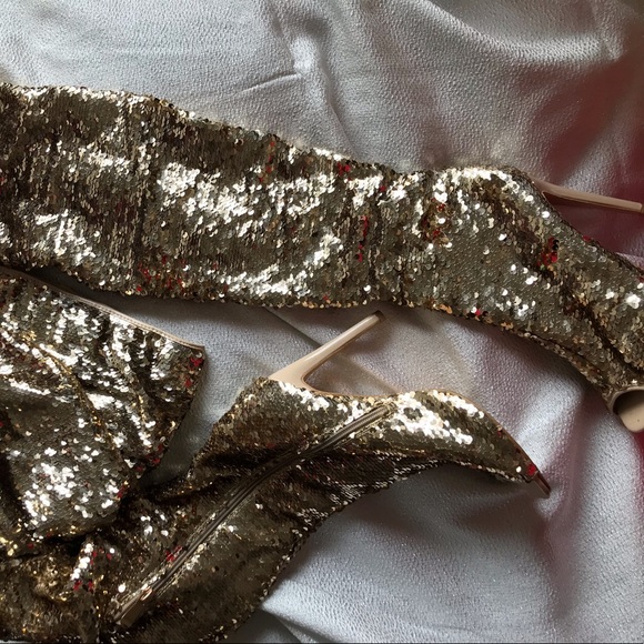 Shoes - Gold sequined thigh high boots!
